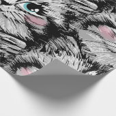 カワイイ毛皮の顔の継ぎ目なし模様。イラストラ ラッピングペーパー (角)