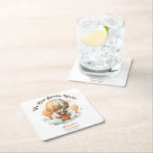 カワイイ水彩熊バルーン付きベビーシャワー スクエアペーパーコースター (インサイチュ)