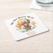 カワイイ水彩熊バルーン付きベビーシャワー スクエアペーパーコースター (アングル)