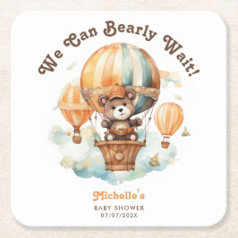 カワイイ水彩熊バルーン付きベビーシャワー スクエアペーパーコースター