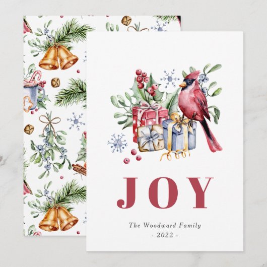 カワイイ水彩画のカーディナルバード クリスマス (正面/裏面)