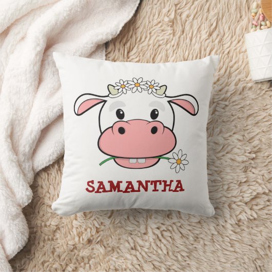 カワイイ漫画の牛 |名前をカスタムする養殖用動物枕 クッション (ブランケット)
