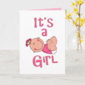 カワイイ漫画ブライトピンクの女の子文字- カード (黄色い花)