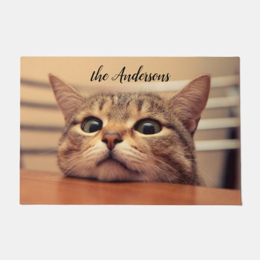 カワイイ猫が自分の写真を追加 ドアマット (正面)