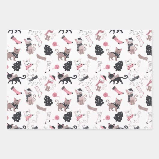 カワイイ猫ちゃんキッカラフルテよくはしゃぐンキャットホリデイ ラッピングペーパーシート (正面2)