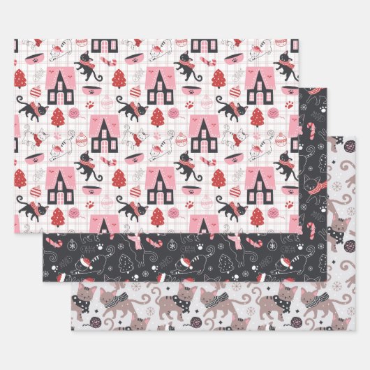 カワイイ猫ちゃんキッカラフルテよくはしゃぐンキャットホリデイ ラッピングペーパーシート (セット)