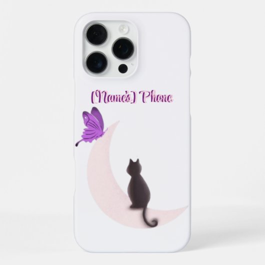 カワイイ猫と月の蝶のカスタムデザイン iPhoneケース (裏面)