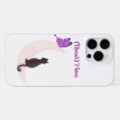 カワイイ猫と月の蝶のカスタムデザイン iPhoneケース (裏面横)