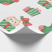 カワイイ猫のクリスマスストッキングとプレゼント ラッピングペーパー (角)