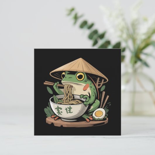 カワイイ猫のラーメンを食べるカエル 日本の麺類 招待状 (スタンド正面)