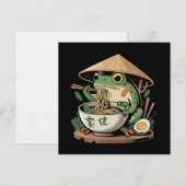 カワイイ猫のラーメンを食べるカエル 日本の麺類 招待状 (正面/裏面)