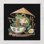 カワイイ猫のラーメンを食べるカエル 日本の麺類 招待状 (正面)