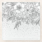 カワイイ白黒フローラドルと紙吹雪 ガラスコースター (正面)