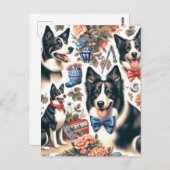 カワイイ縁どヴィンテージコリーイラストレーション ポストカード (正面/裏面)