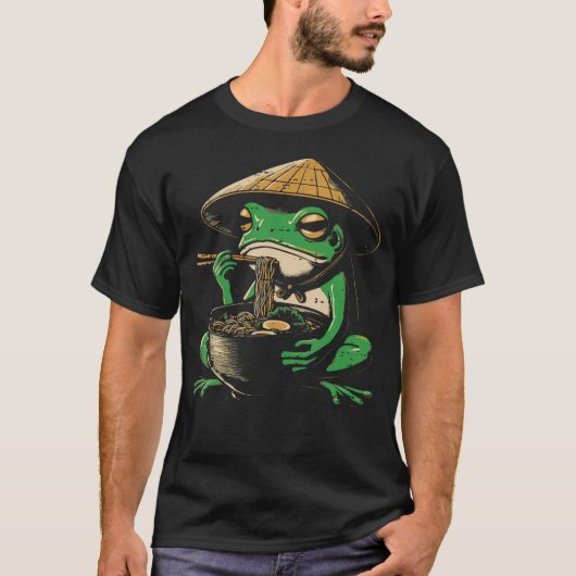 カワイイ蛙ラーメン 和食ヌードルアート 女性用M Tシャツ (正面)