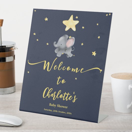 カワイイ象とバルーンベビーシャワーへようこそ 台座サイン (インサイチュ)