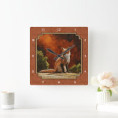 カワイイ赤いキツネが日なたに座る スクエア壁時計 (ホーム)