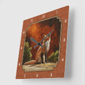 カワイイ赤いキツネが日なたに座る スクエア壁時計 (傾斜)