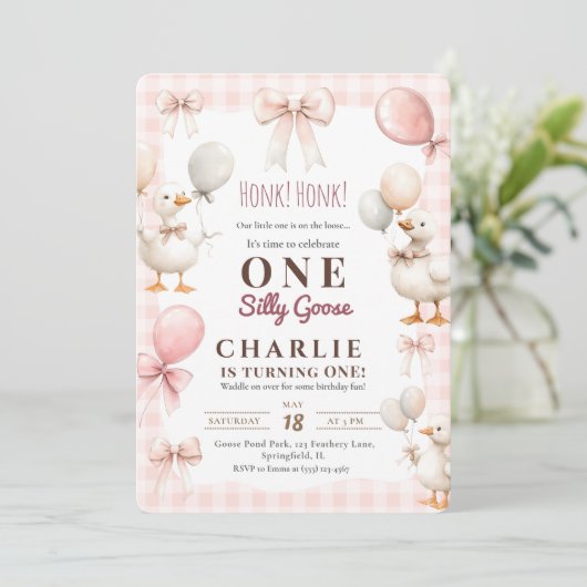 カワイイ間抜けワンガチョウ水彩農場1st誕生日 招待状 (スタンド正面)