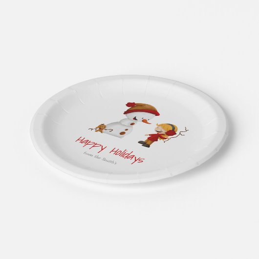 カワイイ雪だるまウィンターホリデーズパーティー ペーパープレート (アングル)