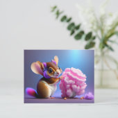 カワイイ飛んでいるトリス食べ物クの綿菓子 ポストカード (スタンド正面)