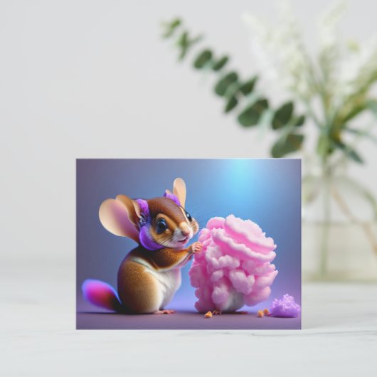 カワイイ飛んでいるトリス食べ物クの綿菓子 ポストカード (スタンド正面)