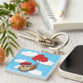 カワイイ飛んでいるフクロウハートバルーン キーホルダー (正面右)