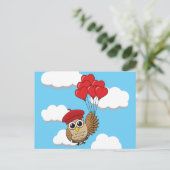 カワイイ飛んでいるフクロウハートバルーン シーズンポストカード (スタンド正面)