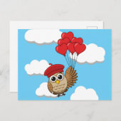 カワイイ飛んでいるフクロウハートバルーン シーズンポストカード (正面/裏面)