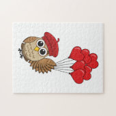 カワイイ飛んでいるフクロウハートバルーン ジグソーパズル (横)