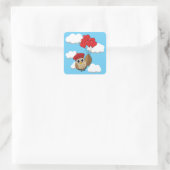 カワイイ飛んでいるフクロウハートバルーン スクエアシール (バッグ)