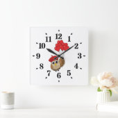 カワイイ飛んでいるフクロウハートバルーン スクエア壁時計 (ホーム)