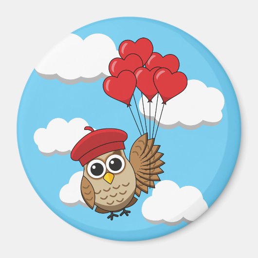 カワイイ飛んでいるフクロウハートバルーン マグネット (正面)