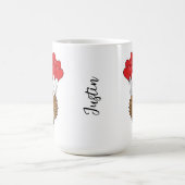 カワイイ飛んでいるフクロウハートバルーン |名前の追加 コーヒーマグカップ (中央)