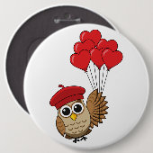 カワイイ飛んでいるフクロウハートバルーン 缶バッジ (正面&裏面)