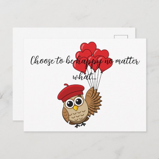 カワイイ飛んでいるフクロウハートバルーン |追加文字 シーズンポストカード (正面/裏面)