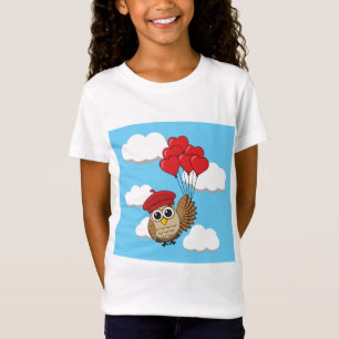 カワイイ飛んでいるフクロウハートバルーン Tシャツ