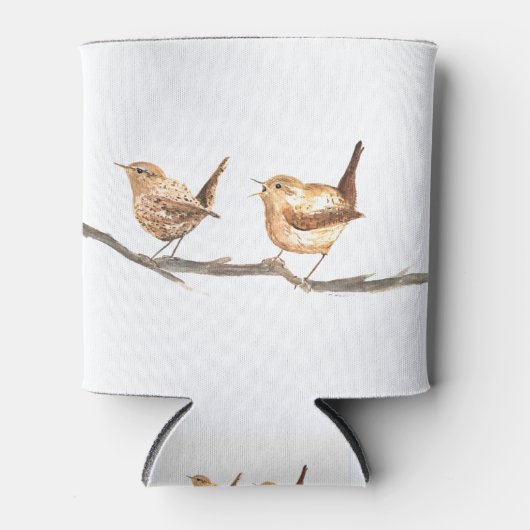 カワイイ鳥の水色の森林野生生物 缶クーラー (正面)