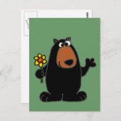 カワイイ黒熊と水仙の漫画 ポストカード (正面/裏面)