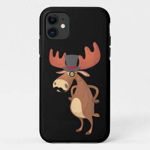 カワイイ+おもしろい+ヘラジカ+帽子+ヒゲ+動物好き iPhone 11 ケース