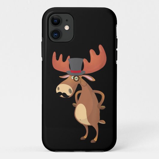 カワイイ+おもしろい+ヘラジカ+帽子+ヒゲ+動物好き Case-Mate iPhoneケース (裏面)