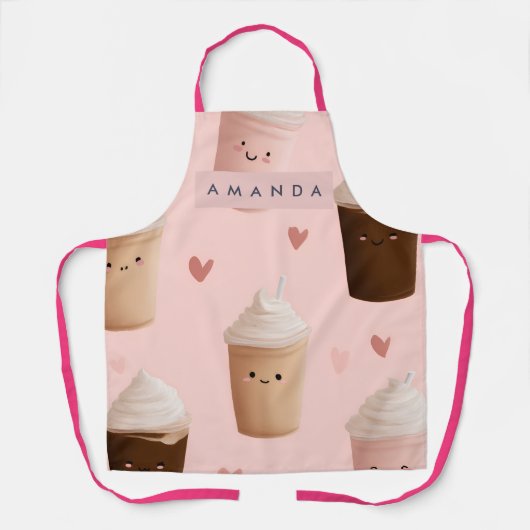 カワイイ アイスコーヒー パターン エプロン 名入れ可能 (正面)