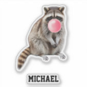 カワイイ・アライグマのピンクの風船ガムの泡のカスタムデザイン シール (正面)