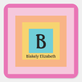カワイイ&カラフルモノグラム文字の名前ガーリーおもしろい スクエアシール