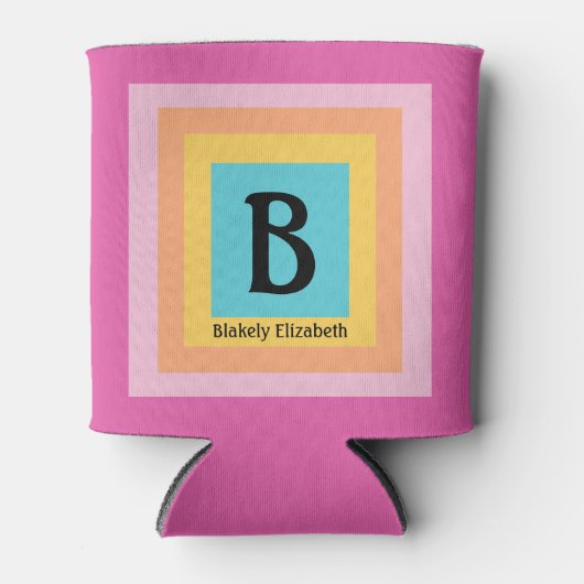 カワイイ&カラフルモノグラム文字の名前ガーリーおもしろい 缶クーラー (正面)