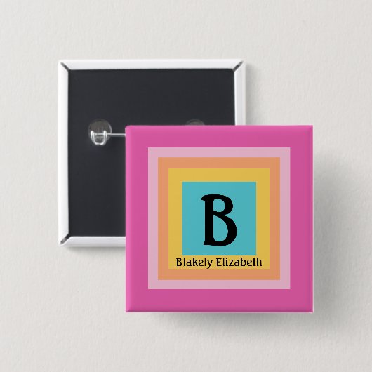 カワイイ&カラフルモノグラム文字の名前ガーリーおもしろい 缶バッジ (正面&裏面)