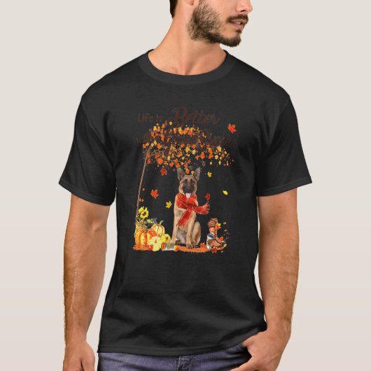 カワイイ ジャーマンシェパード メイプルツリー 感謝祭 Tシャツ (正面)