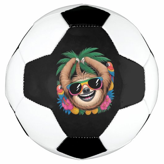 カワイイ・トロピカル・ナマケモノ - かわいい夏の雰囲気 レインボー サッカーボール (正面)