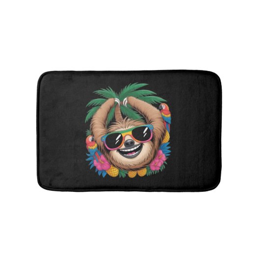 カワイイ・トロピカル・ナマケモノ - かわいい夏の雰囲気 レインボー バスマット (正面)