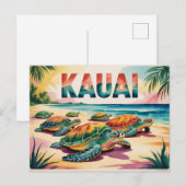 カワイイ・ビーチ・タートル・イラスト ポストカード (正面/裏面)